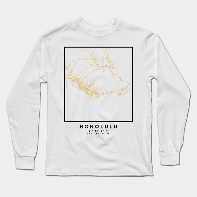 HONOLULU HAWAII CITY STREET MAP ART Long Sleeve T-Shirt by deificusArt